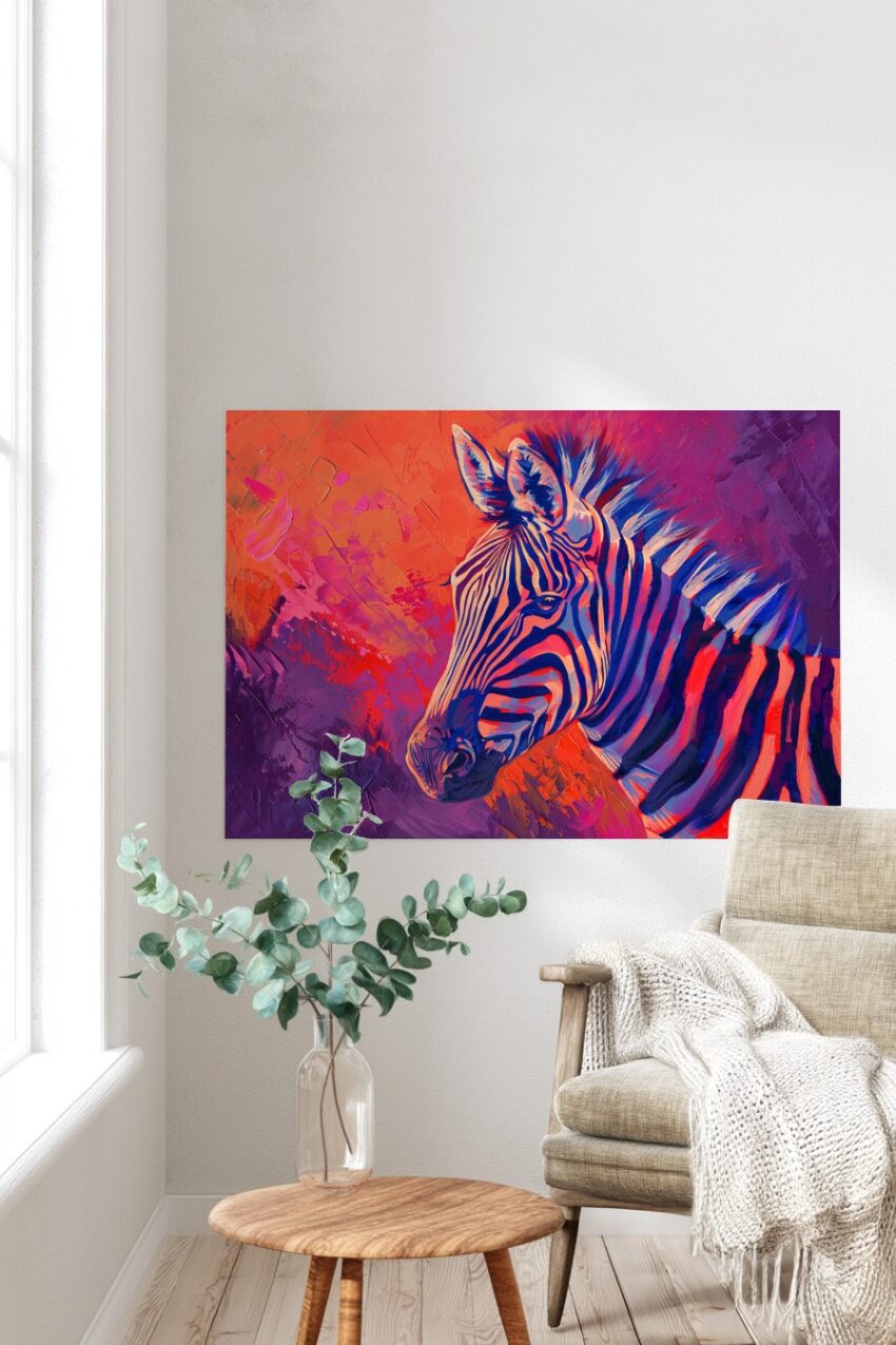 Digitale Kunst Poster Zebra leuchtend bunt orange violett