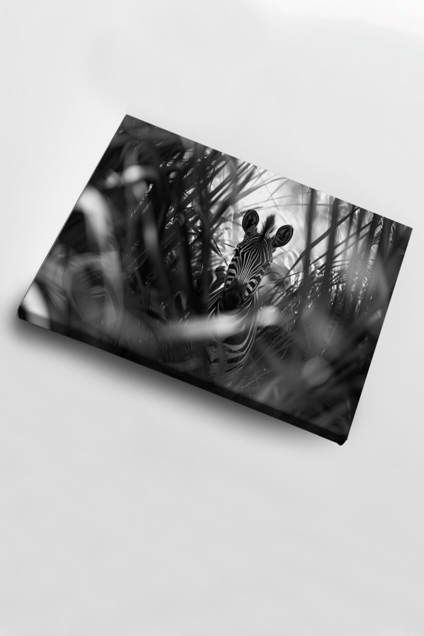 Fotografie Poster Zebra schwarz-weiß Tierportrait gebüsch