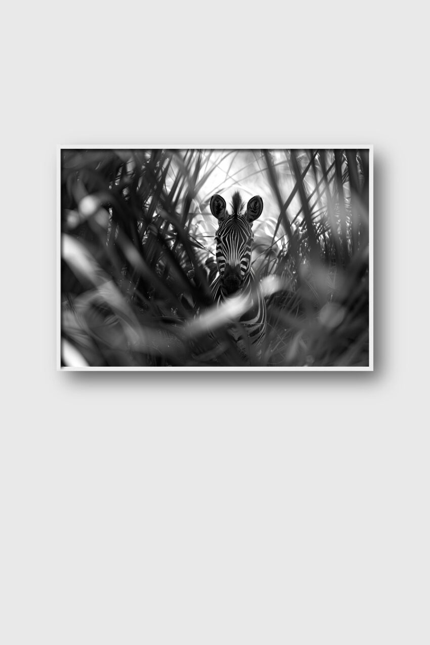 Fotografie Poster Zebra schwarz-weiß Tierportrait gebüsch