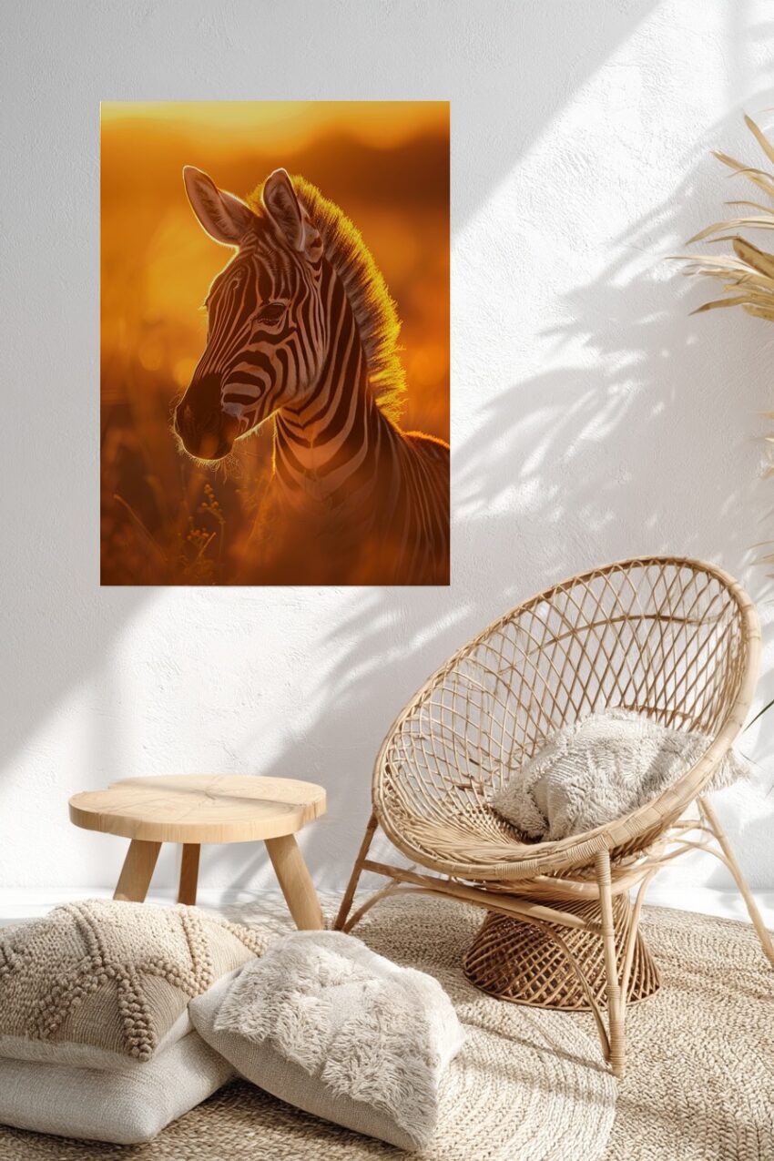 Fotografie Poster Zebra Kopf Licht am Morgen warm