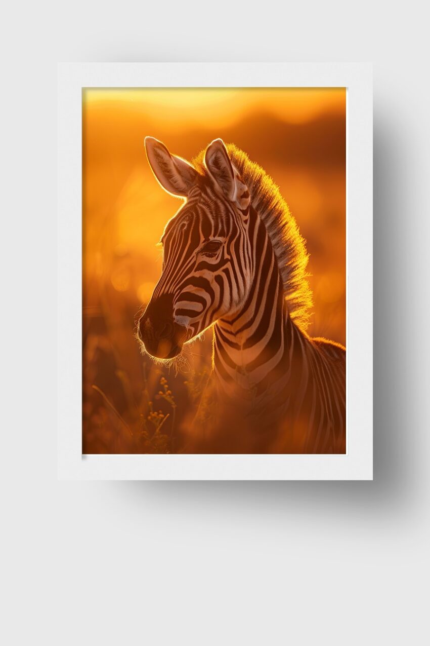 Fotografie Poster Zebra Kopf Licht am Morgen warm