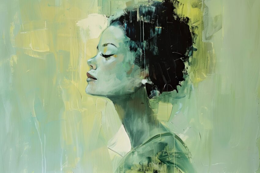 Digitale Kunst Poster Frau Seitenprofil grün kantig