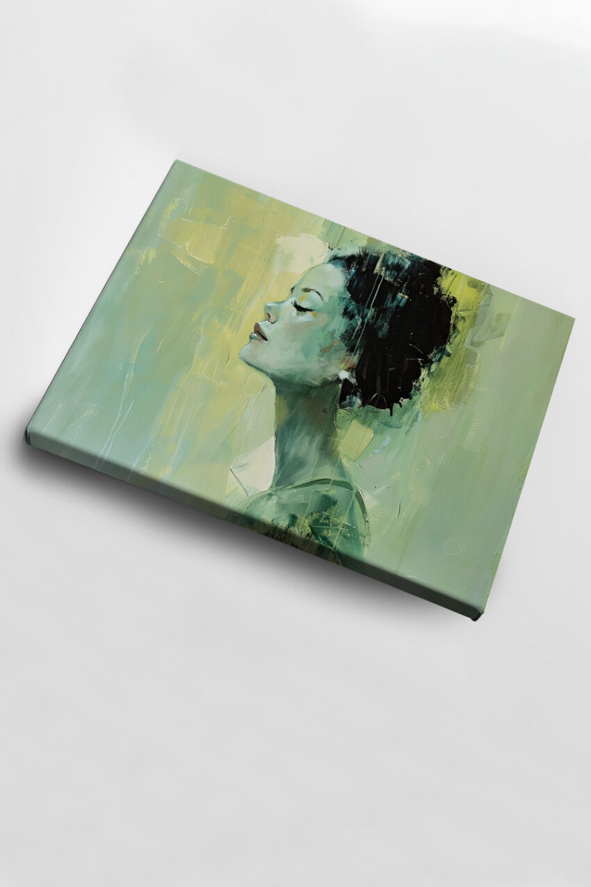 Digitale Kunst Poster Frau Seitenprofil grün kantig