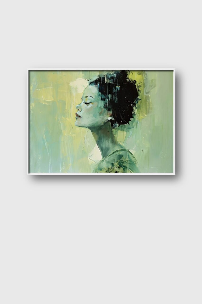 Digitale Kunst Poster Frau Seitenprofil grün kantig