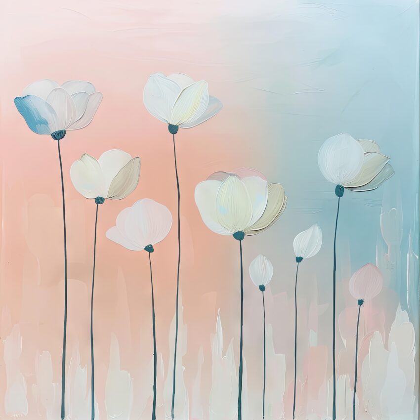 Digitale Kunst Poster weiße Blumen pastellfarben minimalistisch