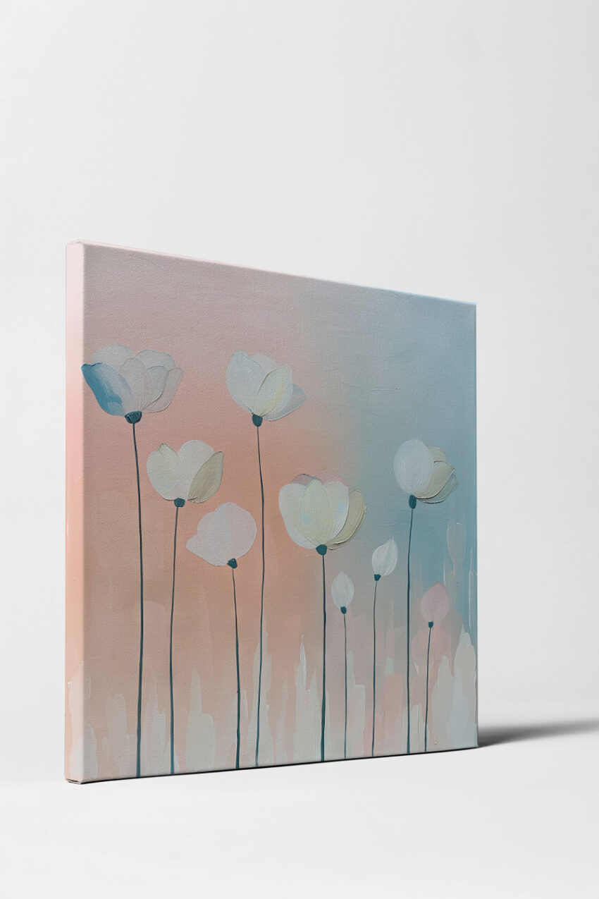 Digitale Kunst Poster weiße Blumen pastellfarben minimalistisch