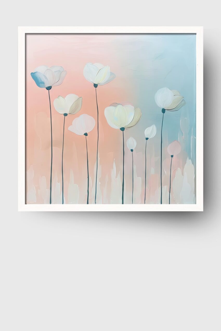 Digitale Kunst Poster weiße Blumen pastellfarben minimalistisch