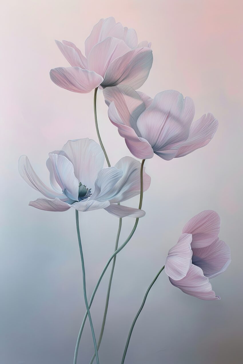 Illustration Poster Mohnblumen zart pastellfarben fein