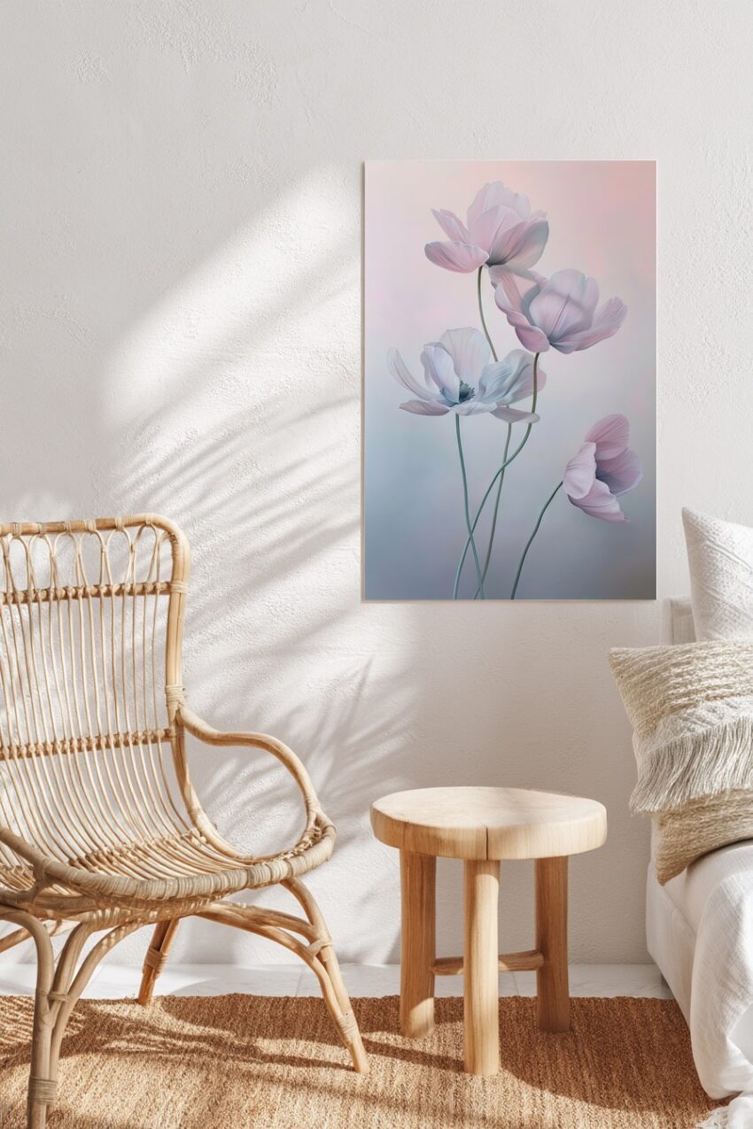 Illustration Poster Mohnblumen zart pastellfarben fein