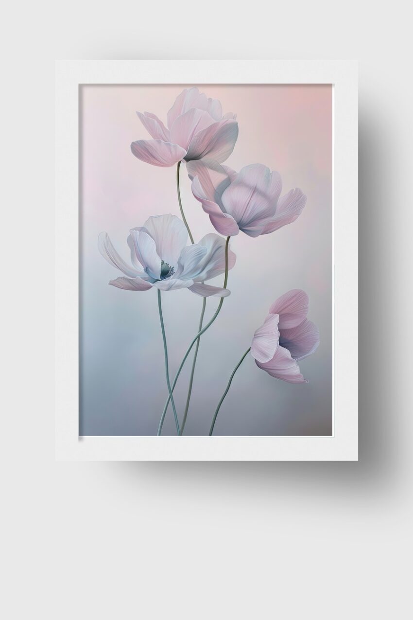 Illustration Poster Mohnblumen zart pastellfarben fein