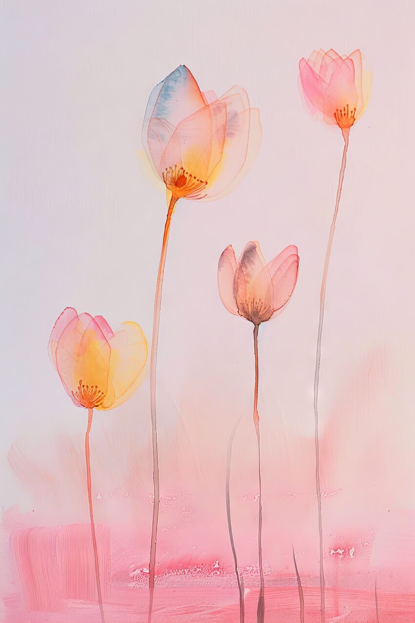 Illustration Poster Blumen transparent zart rosa orange