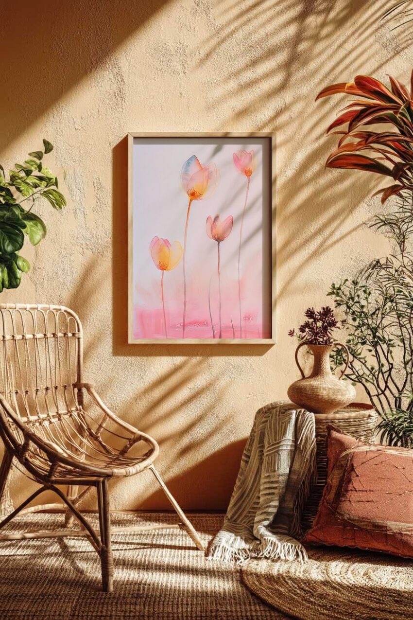 Illustration Poster Blumen transparent zart rosa orange