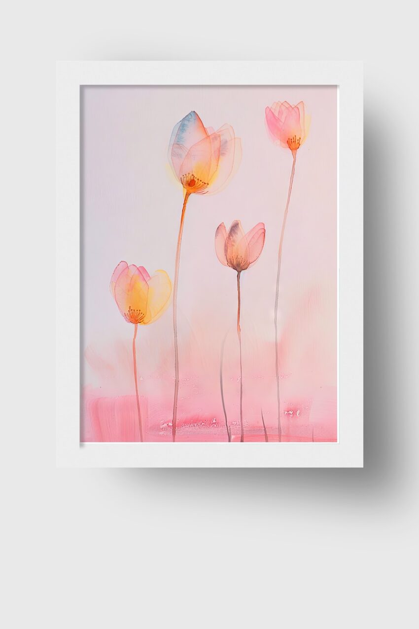 Illustration Poster Blumen transparent zart rosa orange