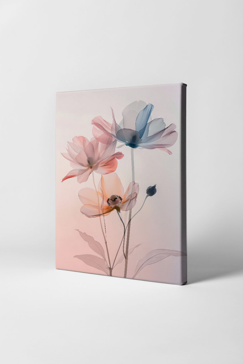 Fotografie Poster Blumen transparent filigran rosa blau