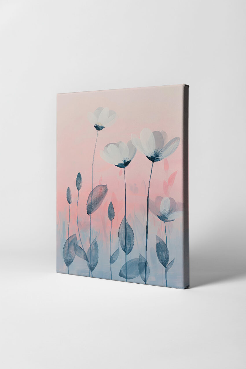 Illustration Poster Blüten transparent pastell rosa blau