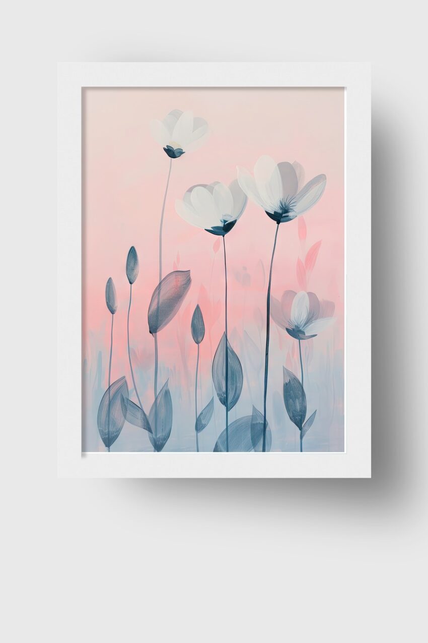 Illustration Poster Blüten transparent pastell rosa blau