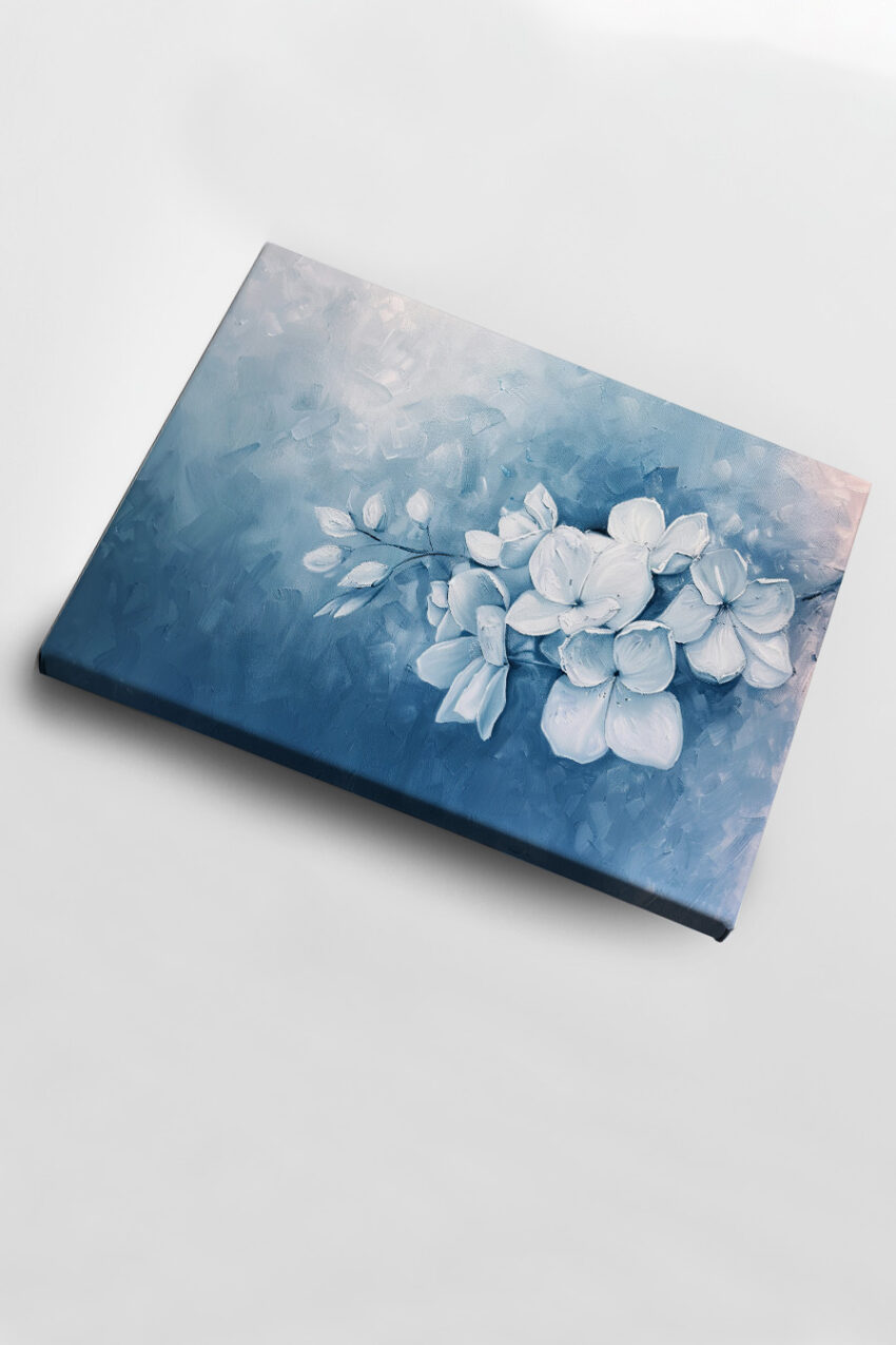 Malerei Poster weiße Blüten blau-weiß detailliert