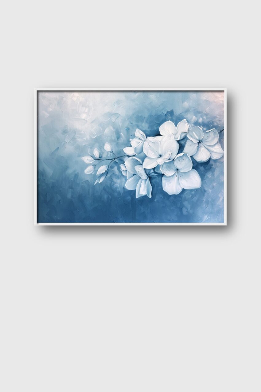 Malerei Poster weiße Blüten blau-weiß detailliert