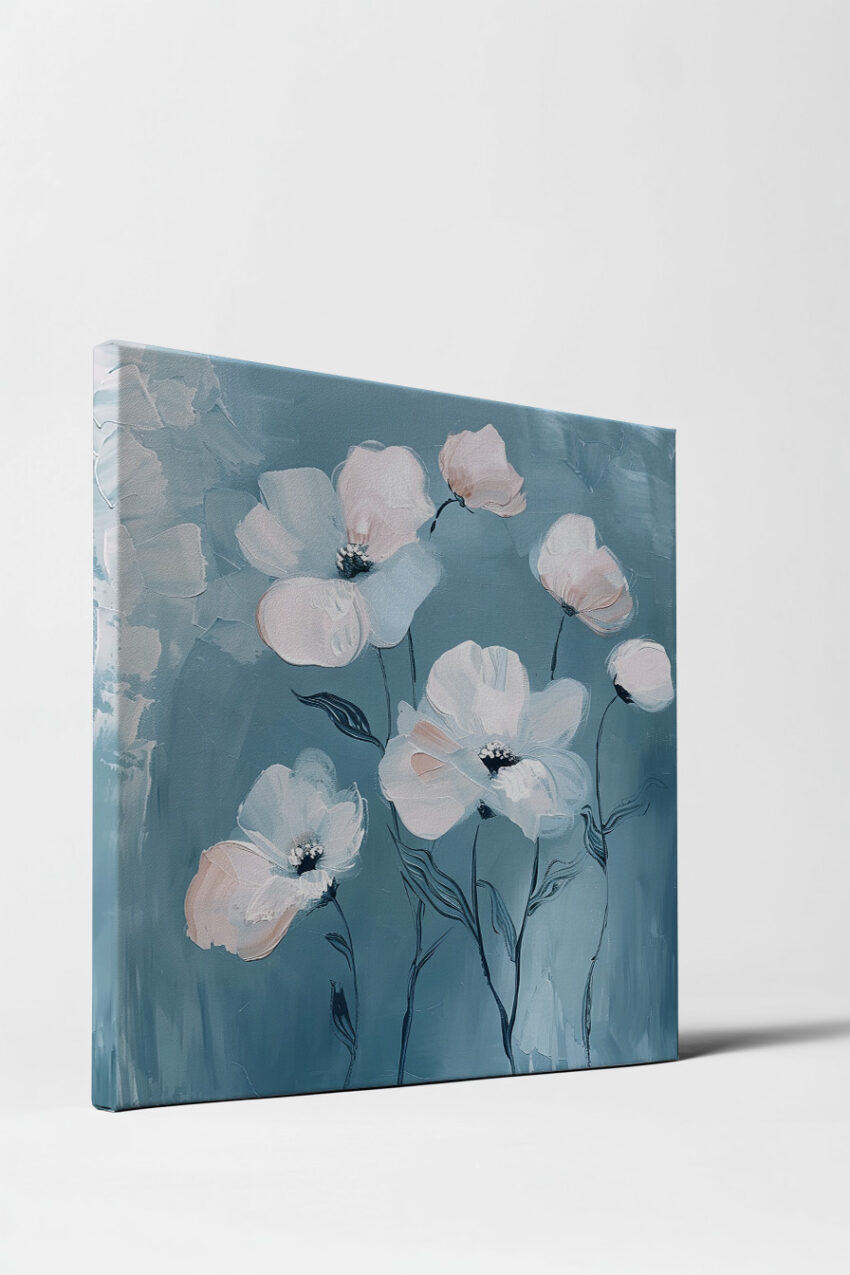 Malerei Poster Blumen Pinselstrich pastell hell blau