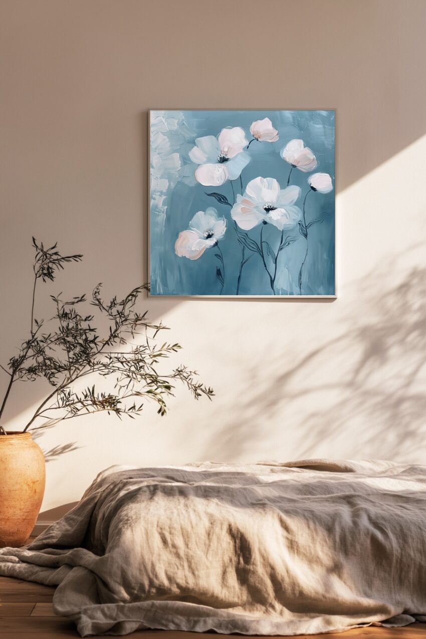 Malerei Poster Blumen Pinselstrich pastell hell blau