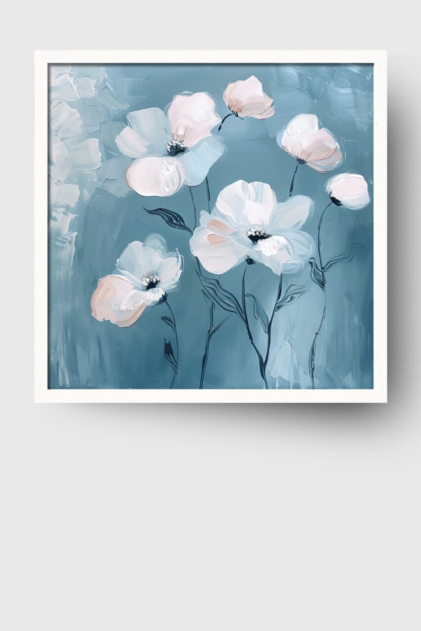 Malerei Poster Blumen Pinselstrich pastell hell blau