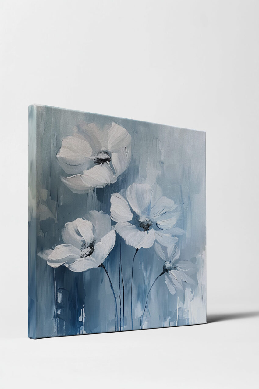 Malerei Poster Blumen weiß blau zart Bewegung