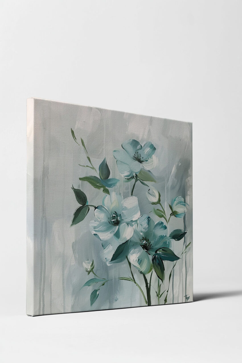 Malerei Poster Blumenstrauß hellblau grün sanft