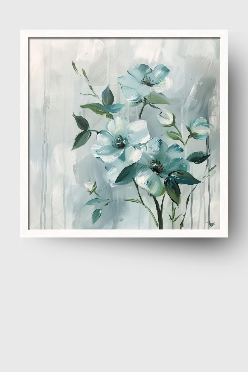 Malerei Poster Blumenstrauß hellblau grün sanft