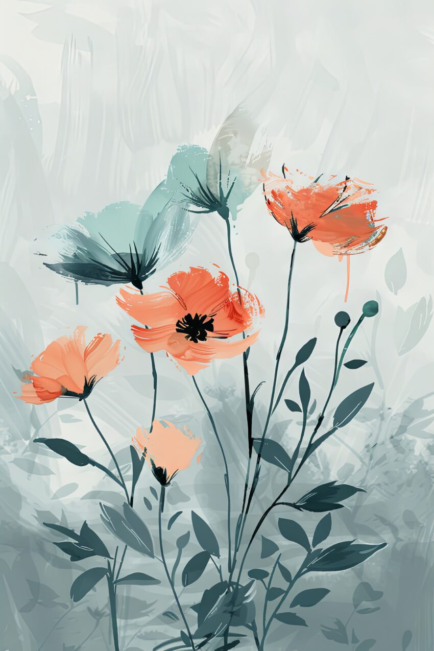 Digitale Kunst Poster Mohnblumen orange blau künstlerisch