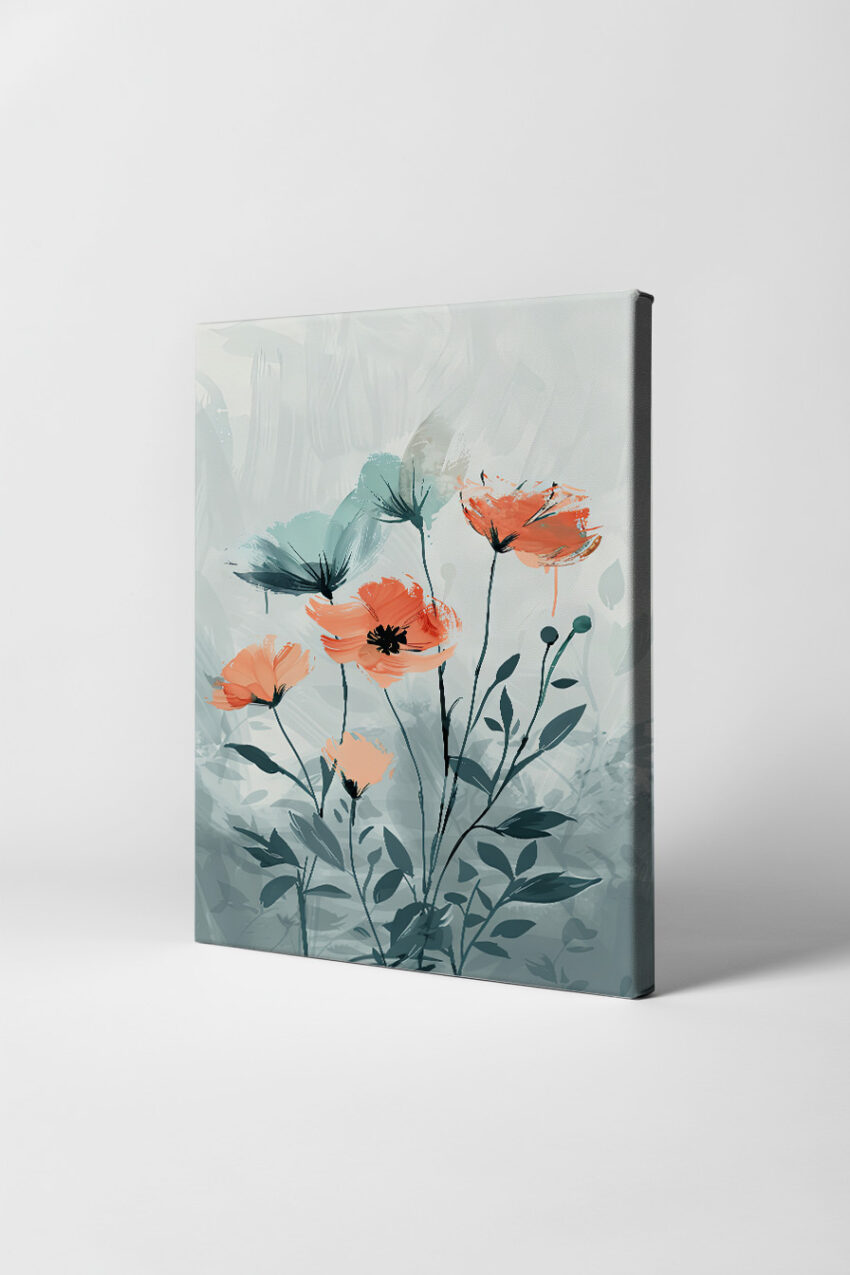 Digitale Kunst Poster Mohnblumen orange blau künstlerisch