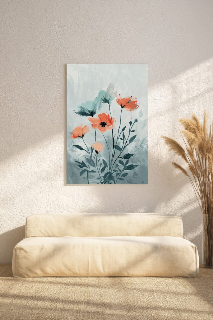 Digitale Kunst Poster Mohnblumen orange blau künstlerisch