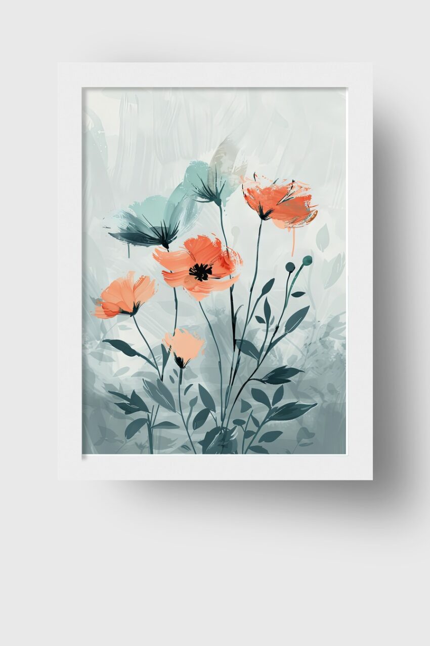 Digitale Kunst Poster Mohnblumen orange blau künstlerisch