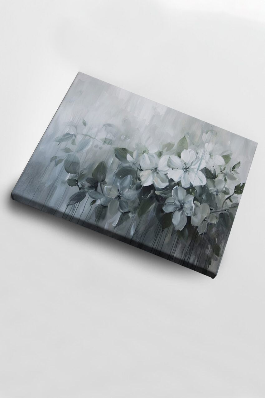 Malerei Poster weiße Blütenzweige grau weiß minimalistisch