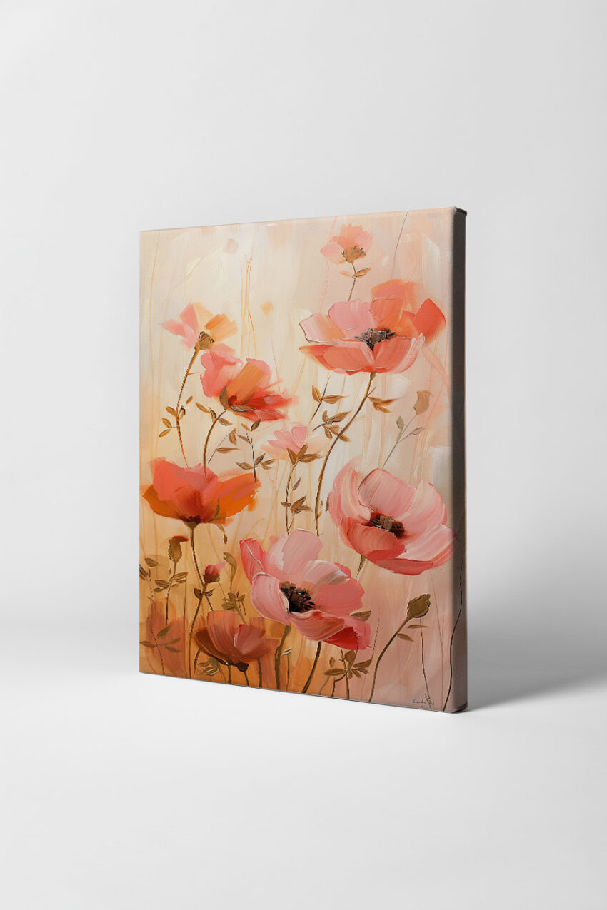 Malerei Poster Mohnblumen rosa orange minimalistisch