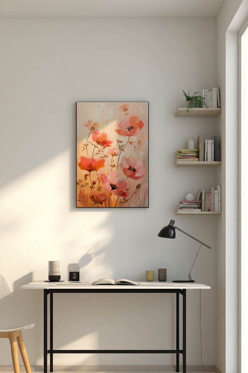 Malerei Poster Mohnblumen rosa orange minimalistisch