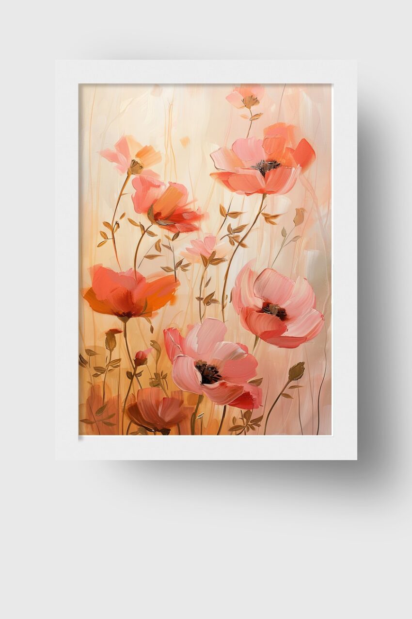 Malerei Poster Mohnblumen rosa orange minimalistisch