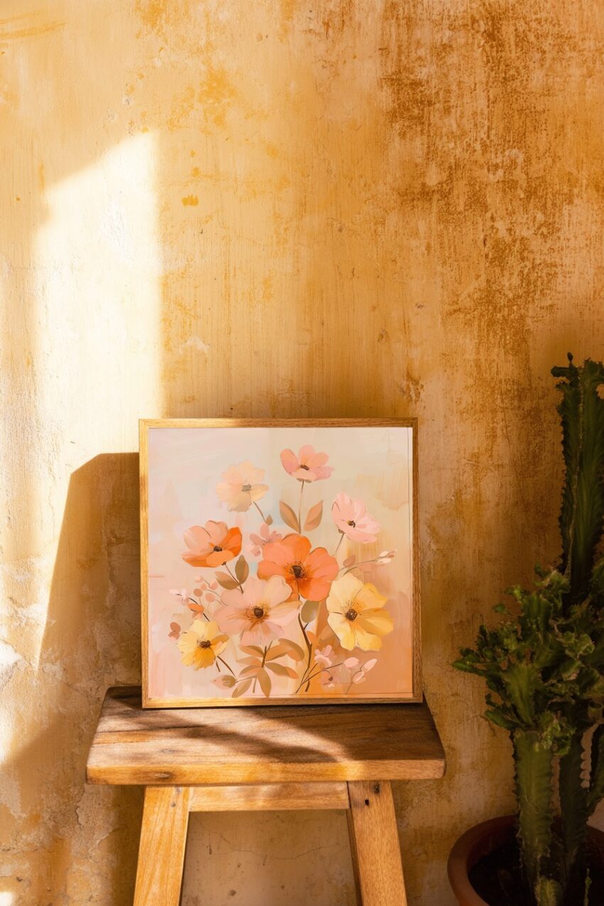 Digitale Kunst Poster Blumenstrauß gelb orange pastel