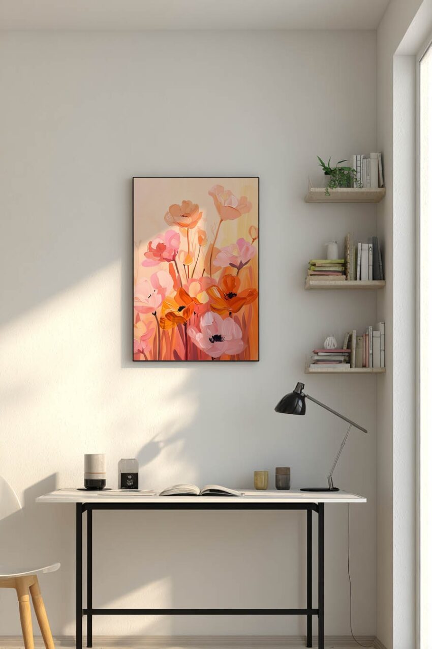 Digitale Kunst Poster Mohnblumen Feld orange rosa