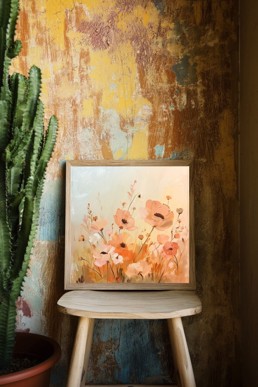 Malerei Poster Mohnblumenfeld zart warmorange