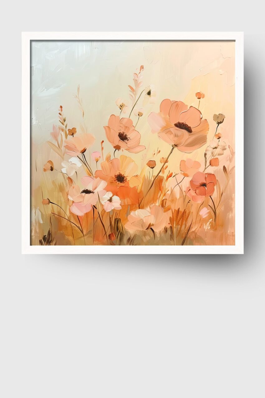 Malerei Poster Mohnblumenfeld zart warmorange