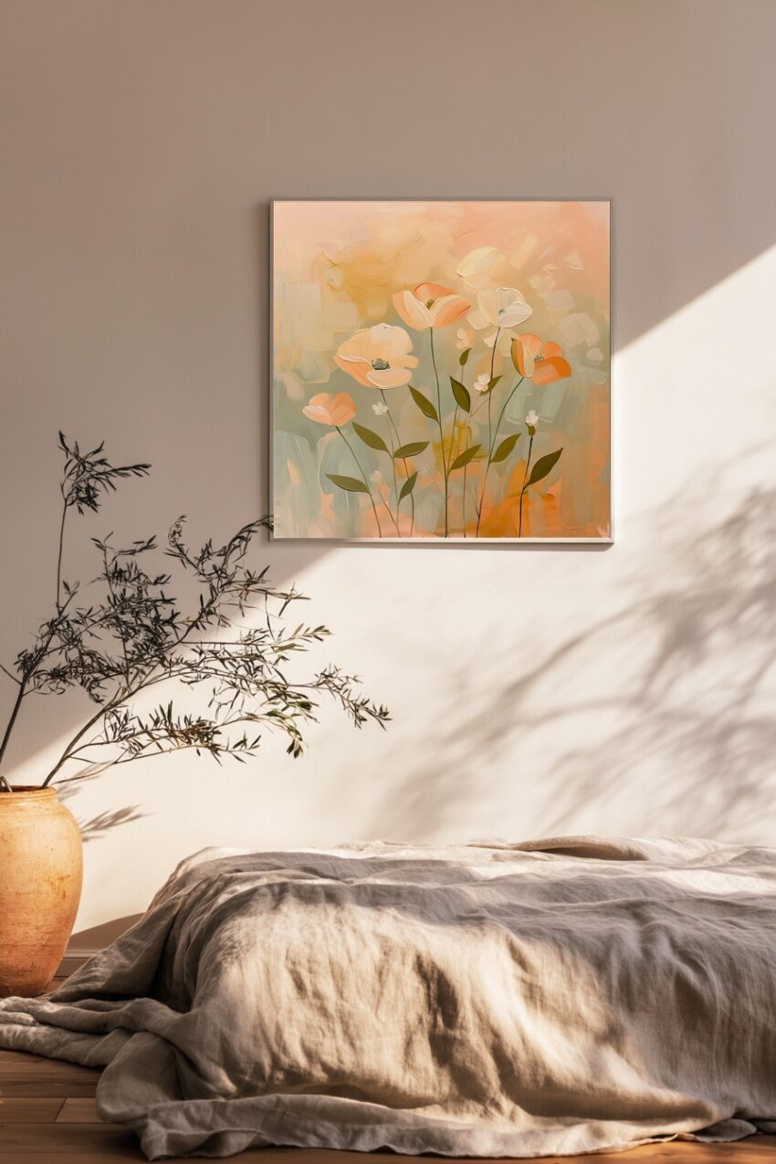 Illustration Poster Mohnblumen Pastellfarben sanft