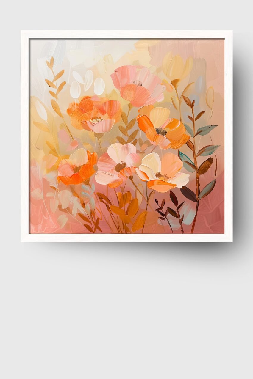 Illustration Poster Blumen warm orange pastell