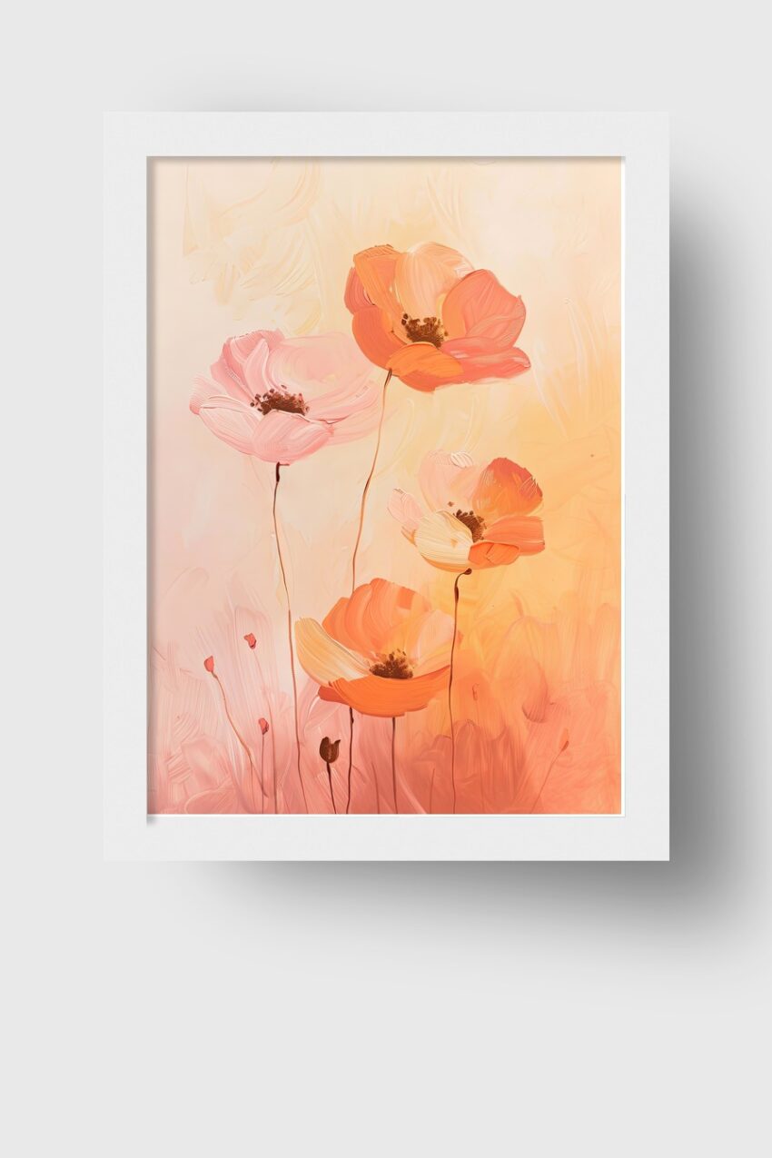 Malerei Poster Mohnblumen pastell orange rosé