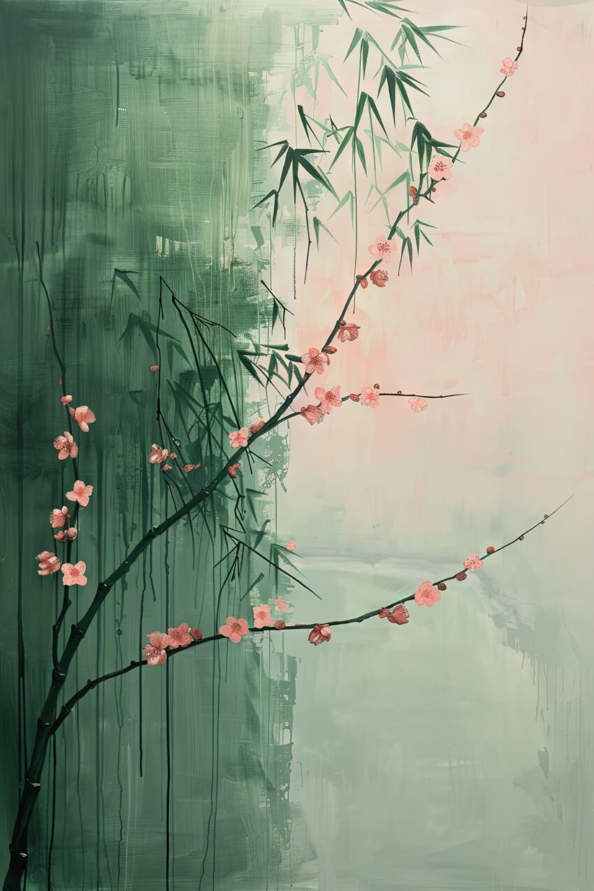 Illustration Poster Kirschblüte zart rosa grün minimalistisch