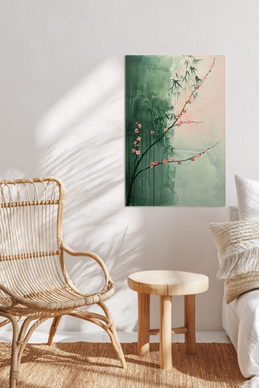 Illustration Poster Kirschblüte zart rosa grün minimalistisch