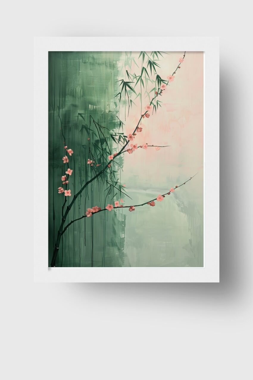 Illustration Poster Kirschblüte zart rosa grün minimalistisch