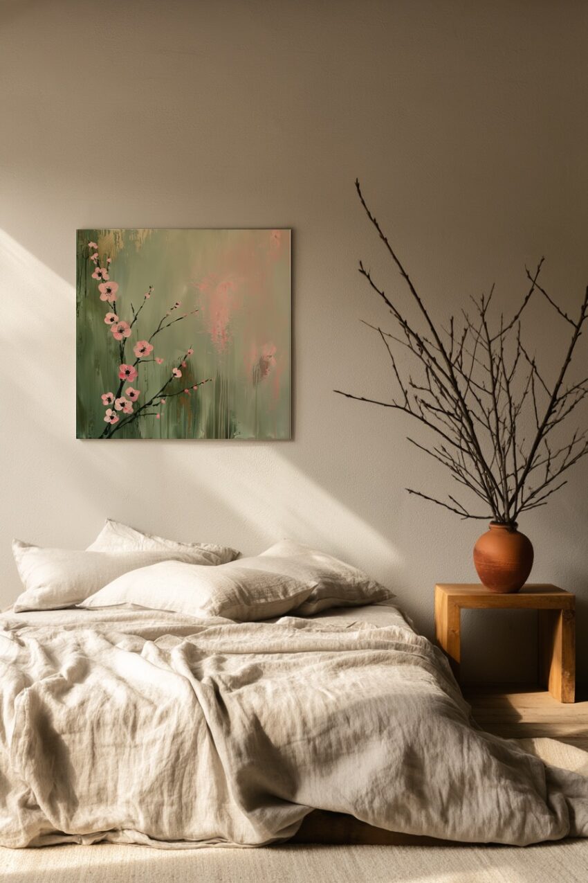 Illustration Poster Kirschblütenzweig rosa minimalistisch