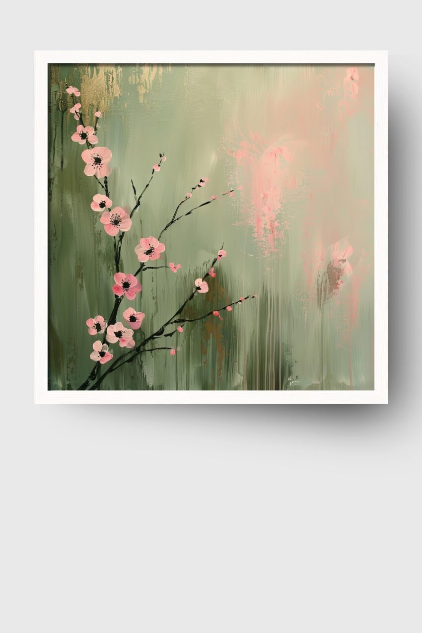 Illustration Poster Kirschblütenzweig rosa minimalistisch