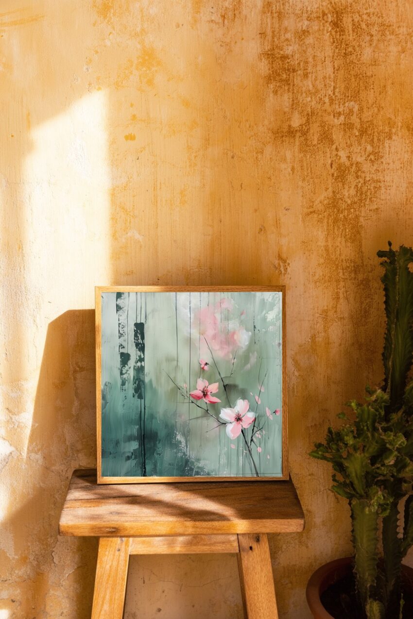 Illustration Poster Blütenzweig rosa zart minimalistisch