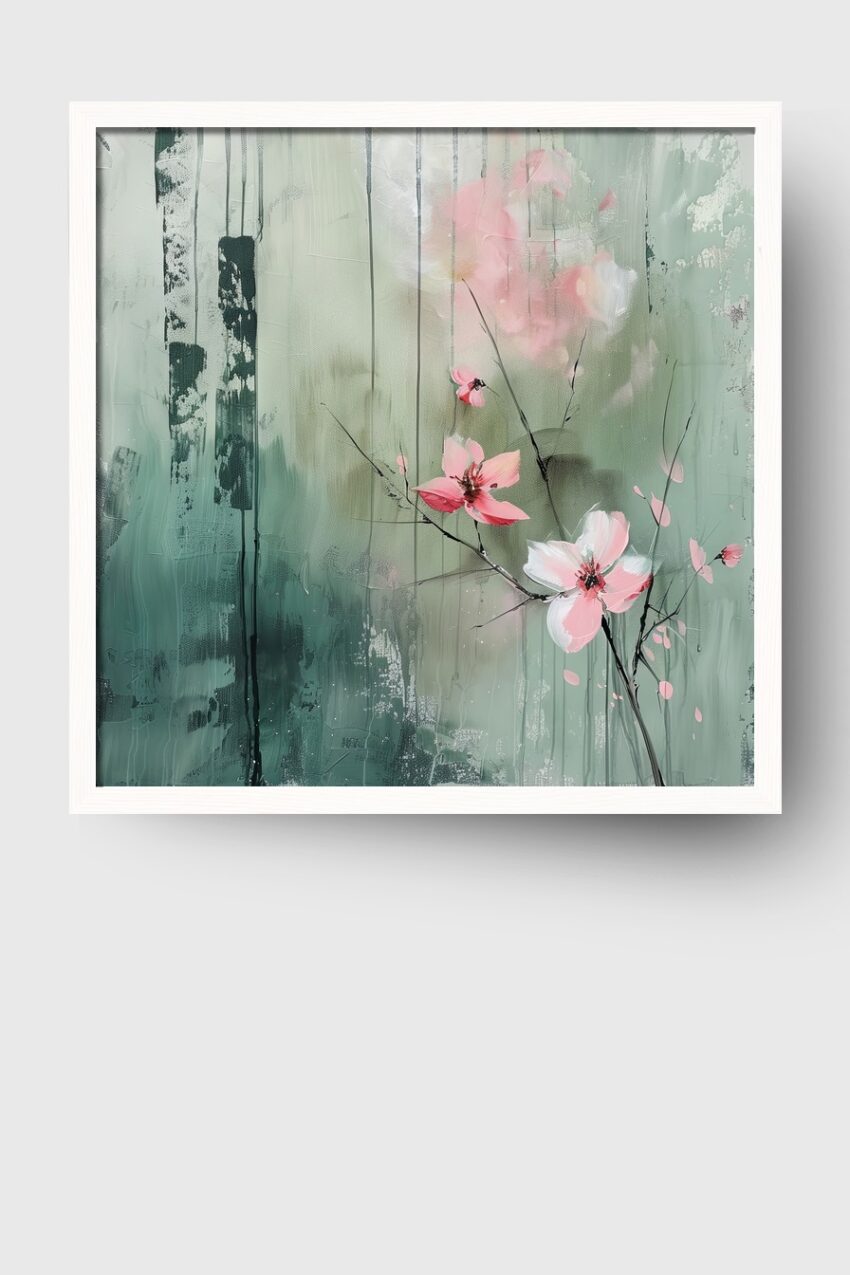 Illustration Poster Blütenzweig rosa zart minimalistisch